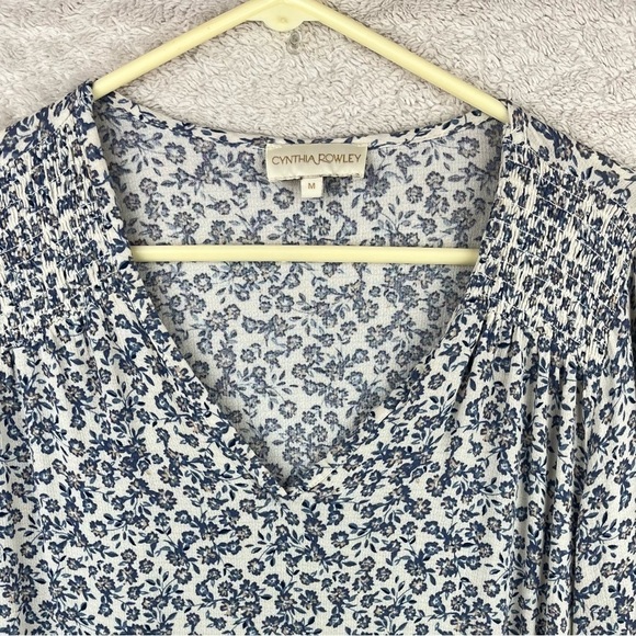 CYNTHIA ROWLEY Blouse Cottagecore Blue Floral Ditzy Top Medium - Picture 3 of 15